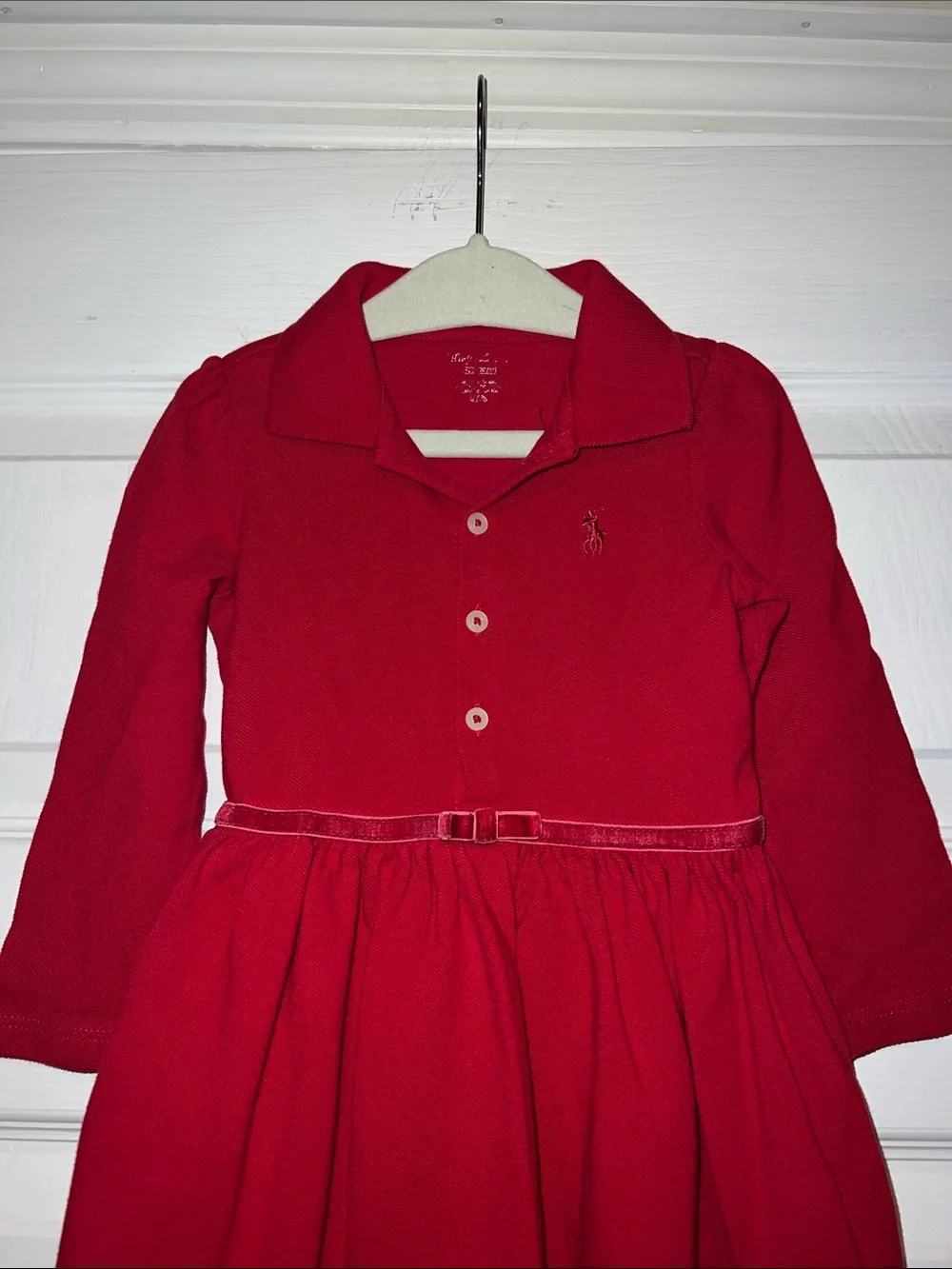Ralph Lauren Girls' Red Long-Sleeve Polo Dress
